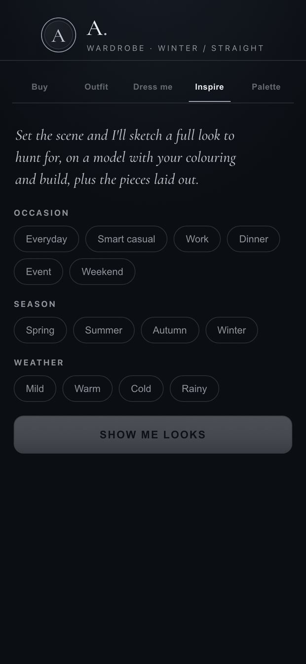 The Inspire screen of Atelier Wardrobe.