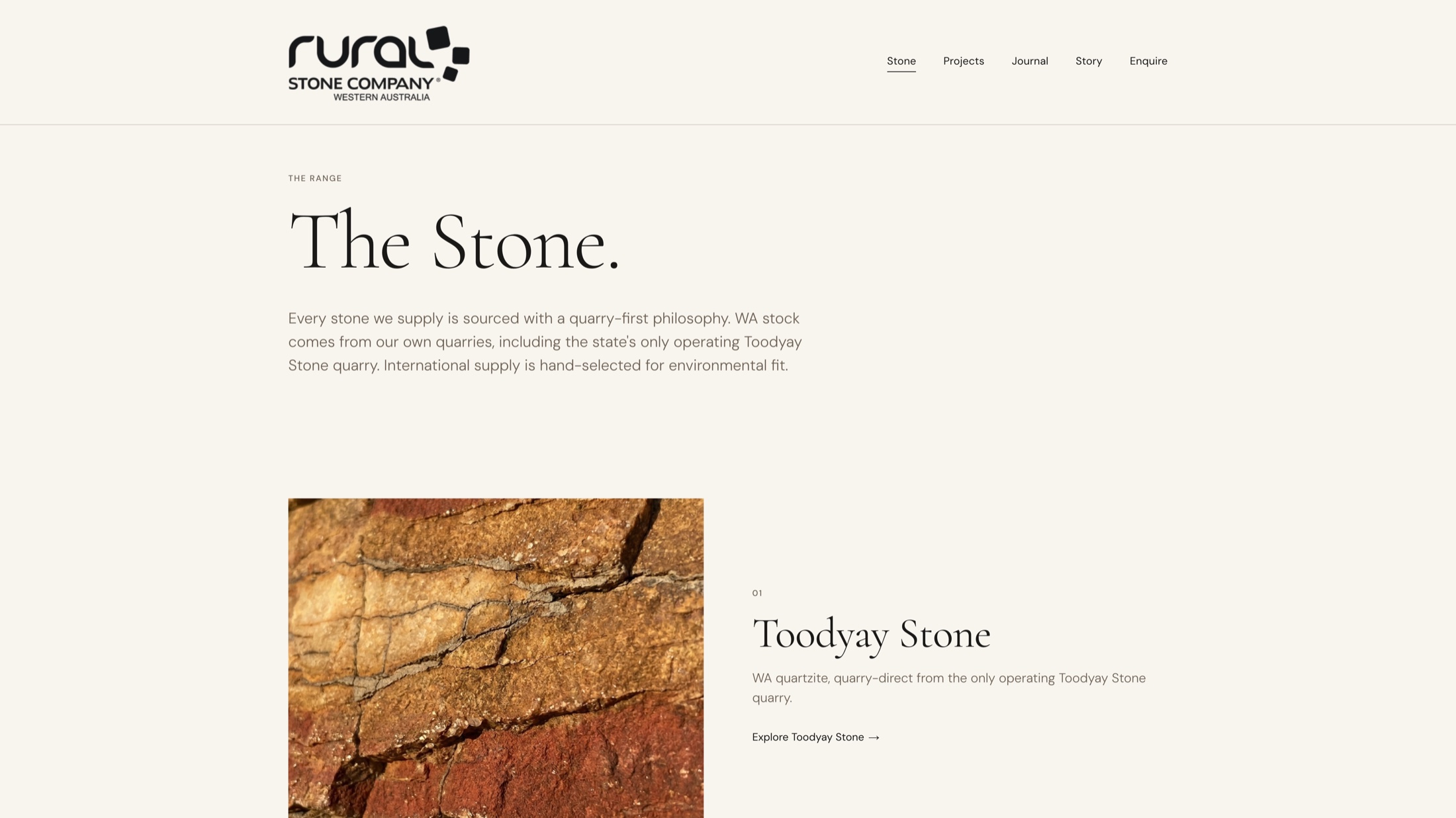 The Stone catalogue page, organised quarry first.